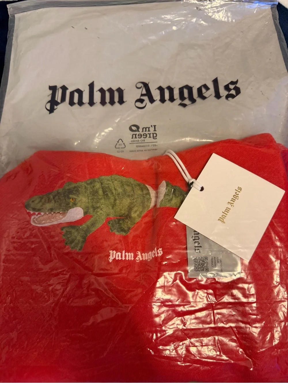 Palm Angels Red Kids Sweatshirt With Green Crocodile Graphic